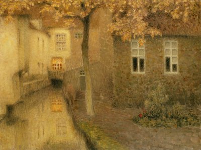 Kanał w Brugii o zmierzchu, ok. godz. 1898 autorstwa Henri Eugene Augustin Le Sidaner