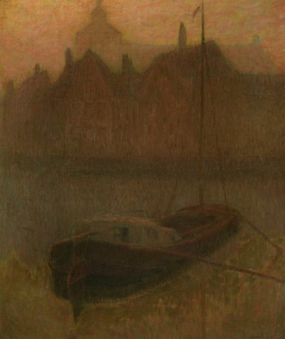 Łódź na kanale (rano) (olej na płótnie) autorstwa Henri Eugene Augustin Le Sidaner