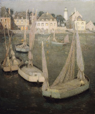 Breton Port przy świetle księżyca; Port Breton przy świetle księżyca autorstwa Henri Eugene Augustin Le Sidaner