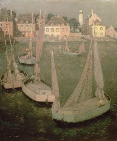 Brittany Port przy świetle księżyca autorstwa Henri Eugene Augustin Le Sidaner