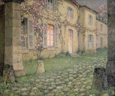 Dom z Różami o Zmierzchu, ok. 1928 autorstwa Henri Eugene Augustin Le Sidaner