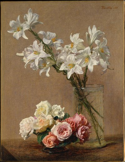 Róże i lilie autorstwa Henri Fantin-Latour