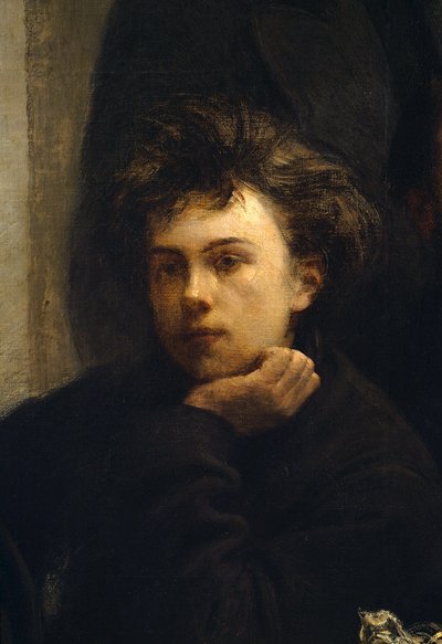 Stół narożny, detal. Portret Arthura Rimbauda (1854 - 1891), francuskiego poety. Obraz Henri Fantina Latoura (Fantin-Latour autorstwa Ignace Henri Jean Fantin Latour