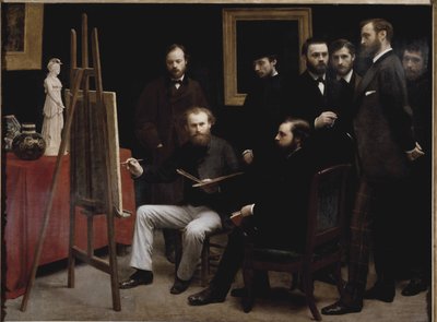 Warsztat w Batignolles (z kilkoma portretami artysty) (olej na płótnie) autorstwa Ignace Henri Jean Fantin-Latour