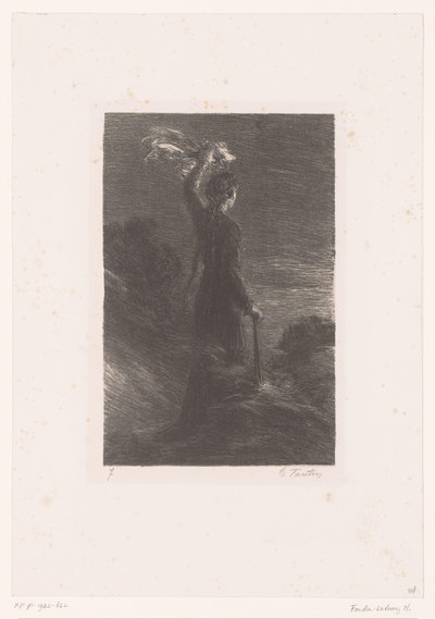 Izolda daje Tristanowi uzgodniony sygnał Tristan i Izolda. Akt II. Tańcz sygnałowy w nocy Życie i twórczość Richarda Wagnera (tytuł serii) autorstwa Ignace Henri Jean Fantin Latour