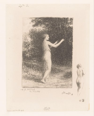 Maagd van Lycus wandelt in de natuur Żebrak Gedichten van André Chénier (tytuł serii) Ilustracje do wierszy André Chéniera (tytuł serii) autorstwa Ignace Henri Jean Fantin Latour
