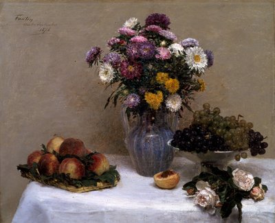 Białe róże i chryzantemy w wazonie autorstwa Ignace Henri Jean Fantin Latour