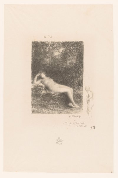 Slapende waternimf Wiem, kiedy południe sprawia, że ​​chcą cienia XXVII Gedichten van André Chénier (tytuł serii) Ilustracje do wierszy André Chéniera (tytuł serii) autorstwa Ignace Henri Jean Fantin Latour