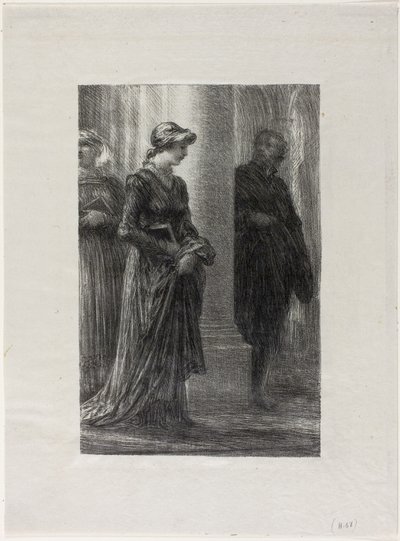 Mistrzowie Norymbergi, Akt I: Walther i Eva spotykają się autorstwa Ignace Henri Jean Fantin-Latour