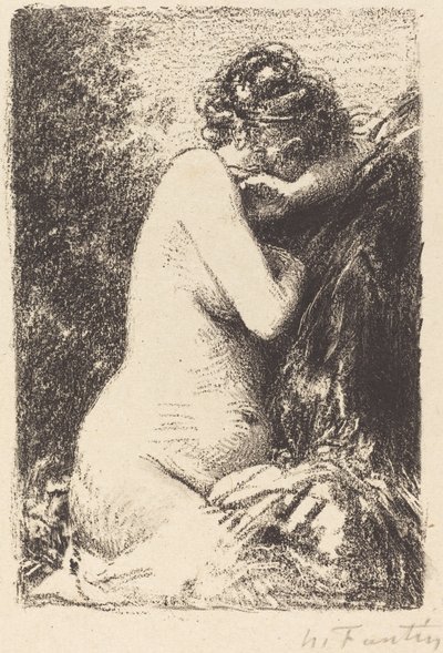 Weeper: studium nagiej kobiety siedzącej z profilem po prawej stronie autorstwa Ignace Henri Jean Fantin Latour
