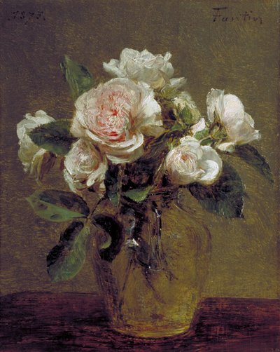 „Białe róże w szklanym wazonie”, 1875 autorstwa Ignace Henri Jean Fantin Latour