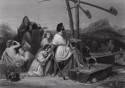 Mojżesz w krainie Midian (rycina) autorstwa Henri Frederic (after) Schopin