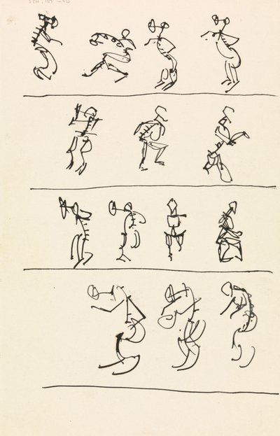 Cztery rejestry czternastu tańczących postaci autorstwa Henri Gaudier-Brzeska