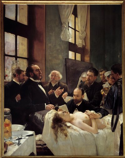 Dr Jules Emile (Jules-Emile) Pean (1830-1898) nauczający w szpitalu Saint Louis o swoim odkryciu szczypania statków lub „”Przed operacją”” Obraz Henri Gervexa (1852-1929) 1887 nd. 2,42x1,88 m Paryż, musee d