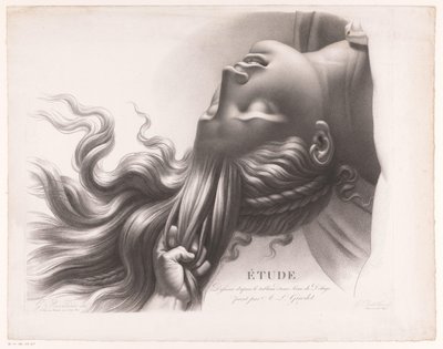 Głowa młodej kobiety ciągnięta za włosy Etude dessinée d
