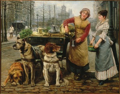 Dojarka z psim wózkiem na De Keyserlei w Antwerpii , ok . 1890. autorstwa Henri Houben