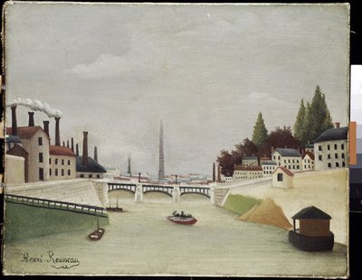 Widok na most Grenelle i Trocadero w Paryżu (olej na płótnie) autorstwa Henri J.F. Rousseau