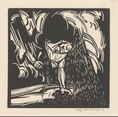 Personifikacja deszczu nad krajobrazem autorstwa Henri Jonas (signed by artist)