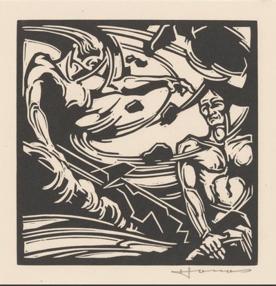 Dwóch nagich mężczyzn w wirującej masie powietrza autorstwa Henri Jonas (signed by artist)