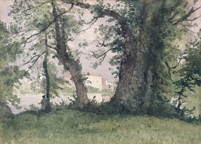 Rybak na brzegu rzeki, 1894 (wc na papierze) autorstwa Henri Joseph Harpignies