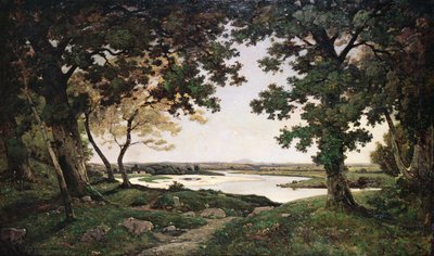Zalesiony krajobraz z piaszczystą rzeką, 1882 autorstwa Henri Joseph Harpignies