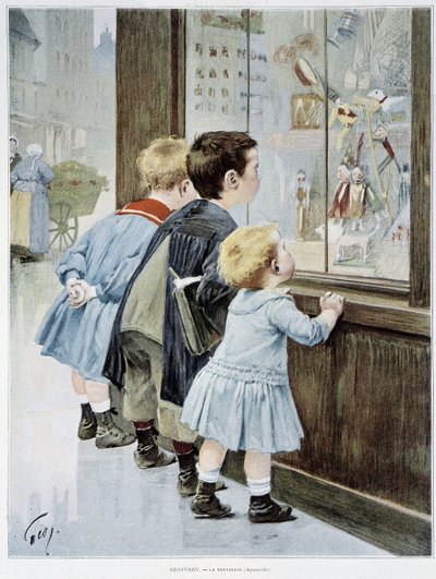 La Temptation: Dzieci przed gablotą oglądającą zabawki - chore. Geoffroy, w „” Figaro zilustrowany””” autorstwa Henri Jules Jean Geoffroy