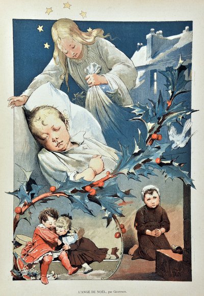 Anioł Bożego Narodzenia. Ilustracja Jean GEOFFROY (1853-1924) Rycina z 1887 r. w „Tygodniku Paris-Illustrous””. autorstwa Henri Jules Jean Geoffroy