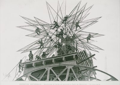 Ekspozycja Powszechna 1900: Montaż Gwiazdy na Pałacu Elektryczności (rycina) autorstwa Henri Lanos