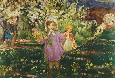 Dzieci w sadzie w kwiecie; Dzieci w kwitnącym sadzie, 1914 autorstwa Henri Lebasque