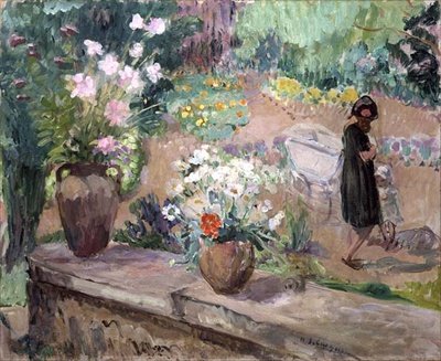 Kobieta w ogrodzie (olej na płótnie) autorstwa Henri Lebasque