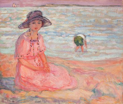Kobieta w różowej sukience nad morzem; Femme a la Robe Rose au bord de la Mer, ok. 1920 autorstwa Henri Lebasque