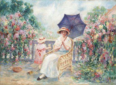 Dziewczynka z dzieckiem na tarasie, 1914-15 autorstwa Henri Lebasque