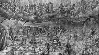 Żywot Chrystusa, Sąd Ostateczny, studium przygotowawcze do karykatury gobelinu dla kościoła Saint-Merri w Paryżu, ok. 1585-90 (papier biały, wash i białe paski) autorstwa Henri Lerambert