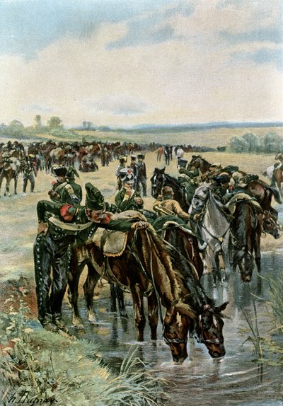 Pułkownik Castex karmi konie przed szarżą autorstwa Henri Louis Dupray