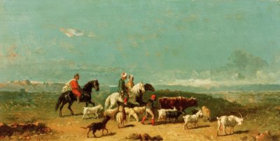 Arabska grupa jeźdźców z pasterzem kóz w szerokiej Lan autorstwa Henri Lucien Robert
