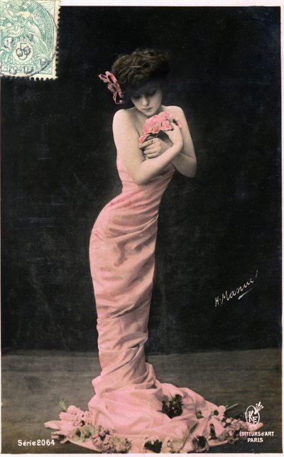 Kobiecy ideał około 1900 roku: młoda piękność o bardzo szczupłej sylwetce, pocztówka. (zdjęcie) autorstwa Henri Manuel