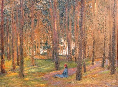 Piechur siedzący w lesie, ok. 1890 (olej na pokładzie) autorstwa Henri Martin