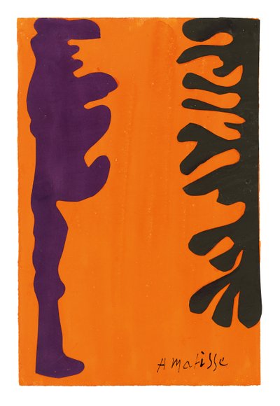Czarne i fioletowe arabeski na pomarańczowym tle autorstwa Henri Matisse