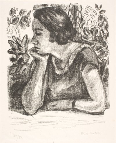 Popiersie damy z brodą opartą na prawej dłoni autorstwa Henri Matisse