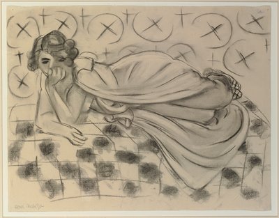 Drapowana postać leżąca na sofie w czarną kratę autorstwa Henri Matisse