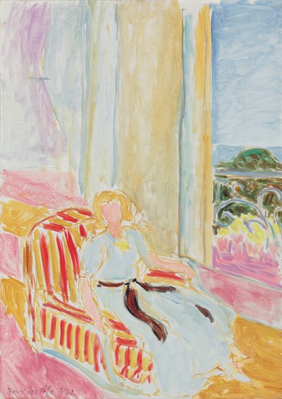 Dziewczyna w białej sukience, siedząca w pobliżu okna autorstwa Henri Matisse