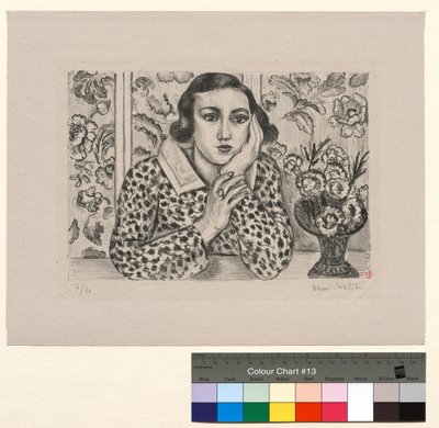 Młoda dziewczyna oparta o parawan: młoda dziewczyna z bukietem kwiatów autorstwa Henri Matisse