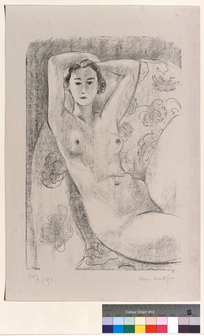 Siedzący akt w fotelu o kwiecistym wystroju autorstwa Henri Matisse
