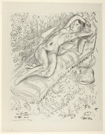 Akt odpoczywający na szezlongu z tłem Mashrabiya autorstwa Henri Matisse