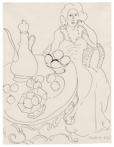 Siedząca kobieta przed stołem do serwowania autorstwa Henri Matisse