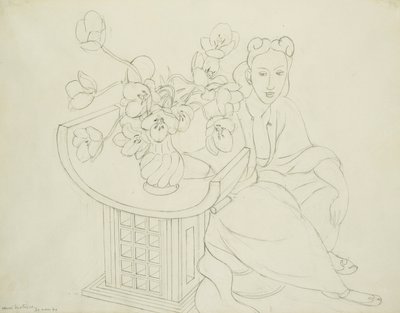 Siedząca kobieta z wazonem z tulipanem autorstwa Henri Matisse
