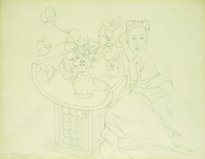 Siedząca kobieta z wazonem tulipanów autorstwa Henri Matisse
