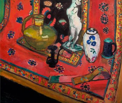 Statuetka i wazony na orientalnym dywanie autorstwa Henri Matisse