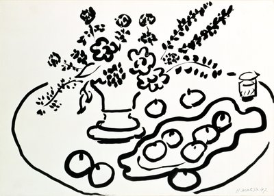 Martwa natura z wazonem kwiatów i talerzem owoców autorstwa Henri Matisse