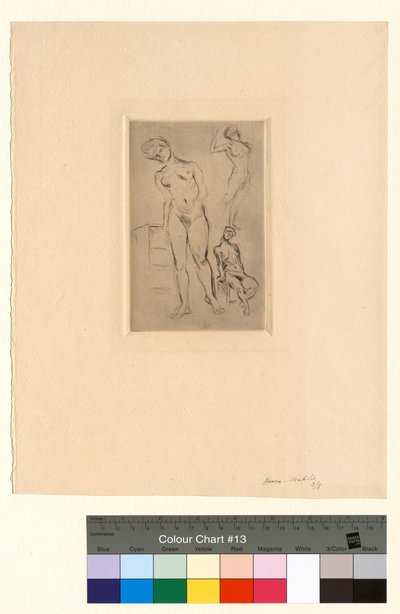 Trzy akty, z których jeden opiera się o stołek autorstwa Henri Matisse